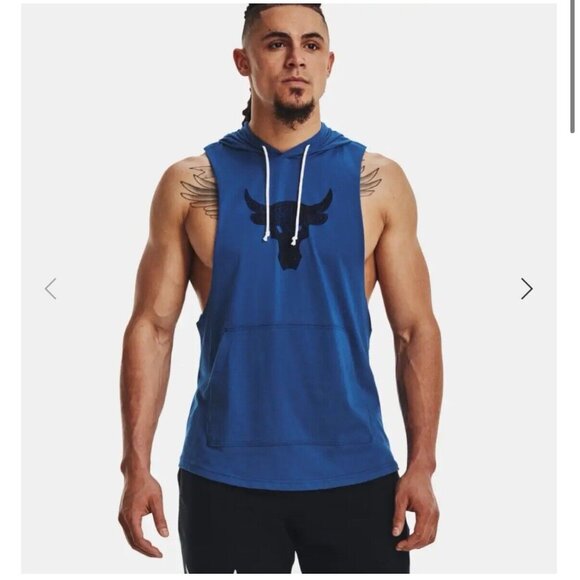 Project Rock Sleeveless Hoodie Blue Blood Sweat Respect Men's Small New NWT - Picture 1 of 4